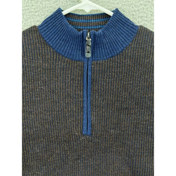 Robert Graham Other - ROBERT GRAHAM Whalen Wool Quarter Zip Sweater Mens Size Large Brown Navy Stretch